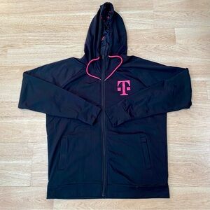 T-Mobile Full Zip Hoodie Mens L Black with Pink Logo Performance Jacket Workwear